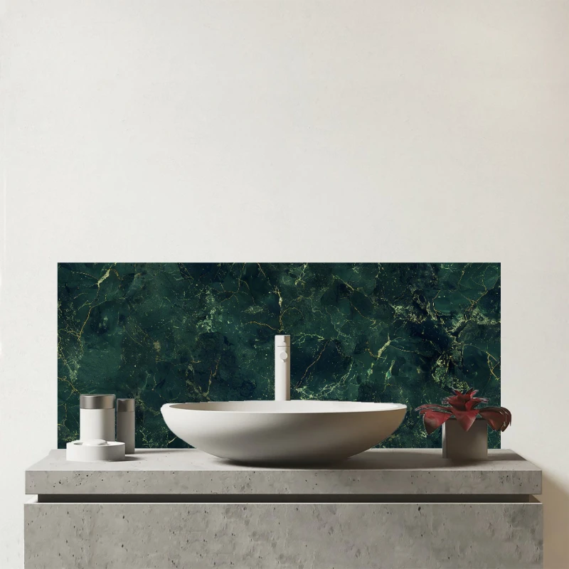 Image of Warren Reed - Designer Deep Green Quartz Effect Glass Bathroom Splashback Green Unisex