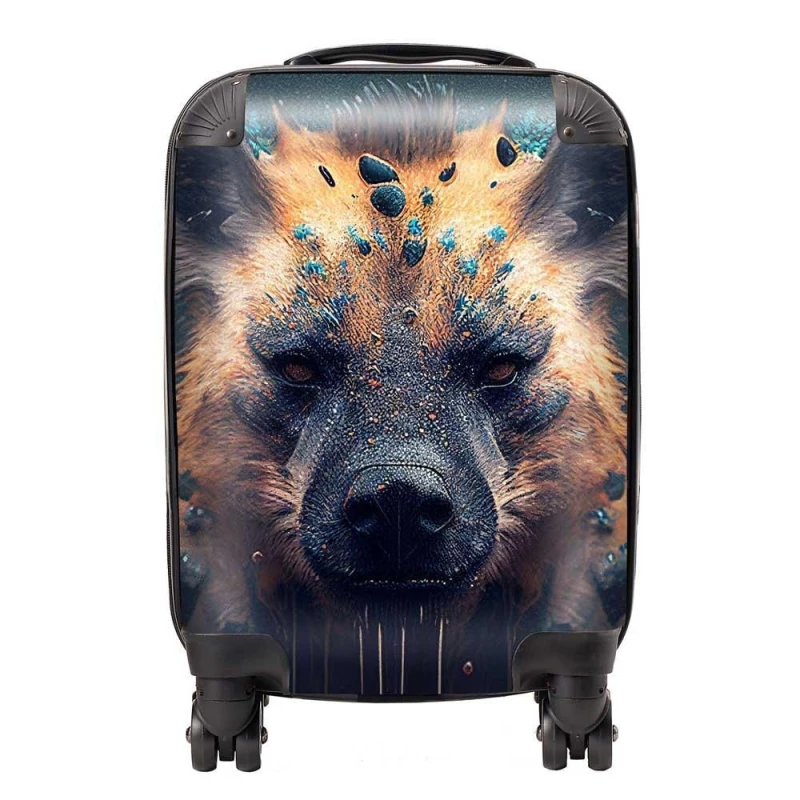 Image of Warren Reed - Designer Hyena Face Splashart Dark Background Suitcase in Brown Size: Medium Brown Unisex Medium