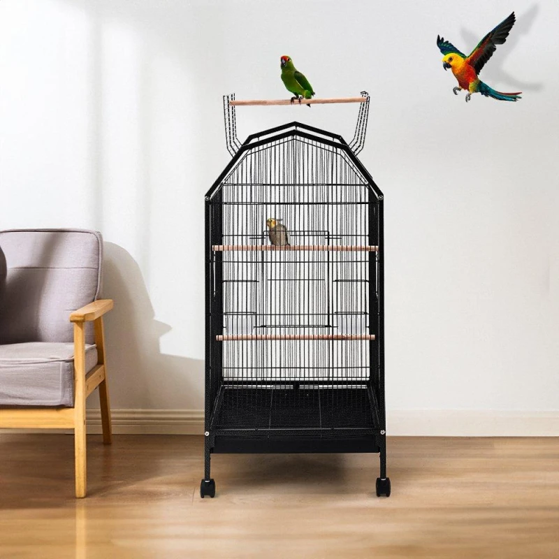 Image of KIDKID PET Open Play Top Metal Pet Bird Cage with Casters - Black Unisex One Size