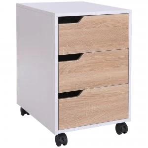 Image of HOMCOM Mobile File Cabinet, 3 Drawers, Lockable, MDF-Oak/White Colour
