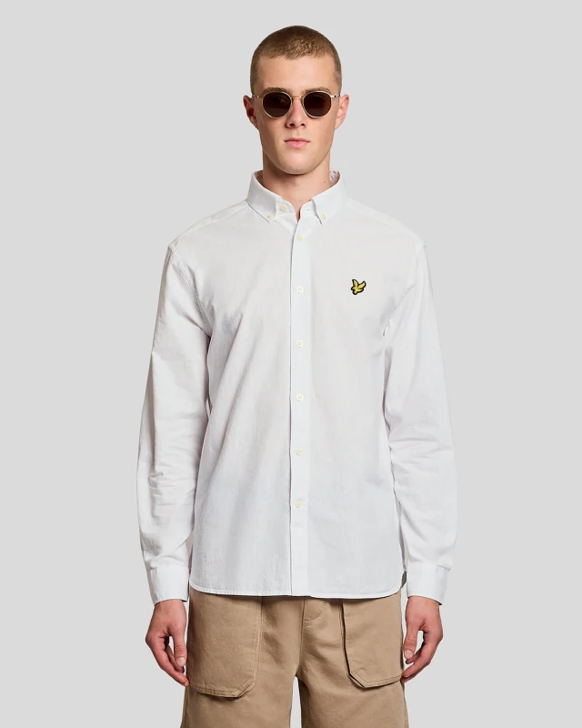 Image of Lyle & Scott Mens Linen Blend Oxford Shirt in White