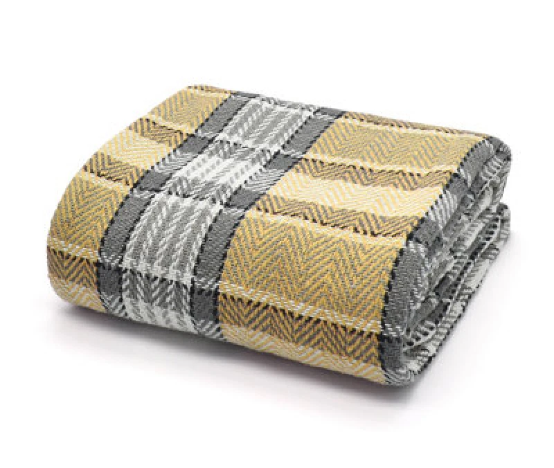 Image of Velosso Soft Weave Cotton Throw Blanket - Ideal For Sofa, Bed, Armchair - 90Cm X 100Cm - Grey And Ochre