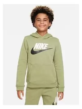 Image of Nike Older Boys Nsw Club + Hbr Hoodie - Dark Green, Dark Green, Size S=8-10 Years