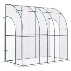 Image of Outsunny Outdoor Walk-In Lean to Wall Tunnel Greenhouse with Zippered Roll Up Door PVC Cover Sloping Top, Clear, Green 214cm x 118cm x 212cm