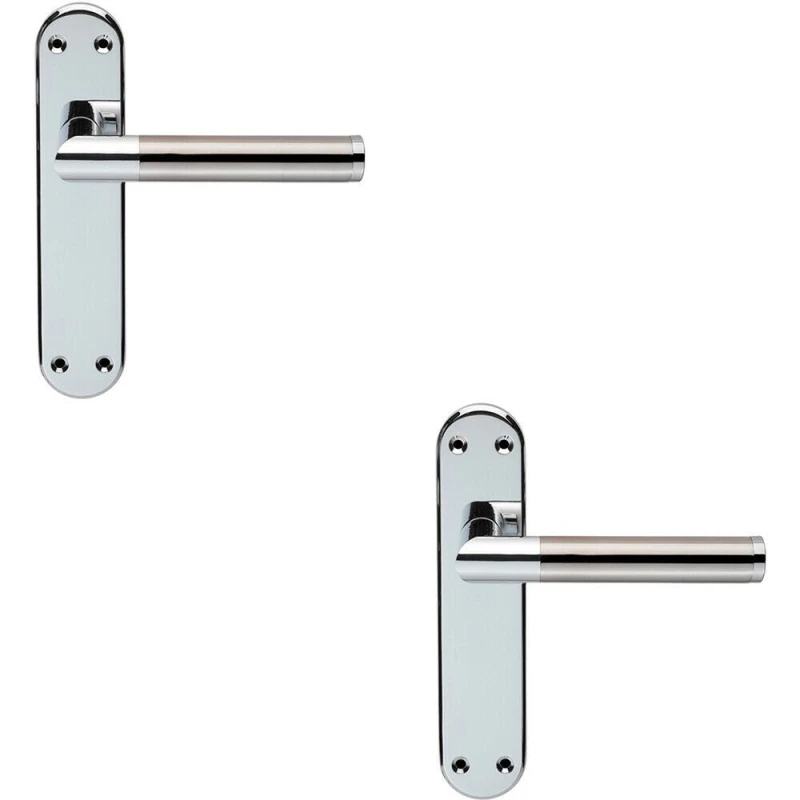 Image of Loops 2x Round Bar Lever on Latch Backplate Door Handle 180 x 40mm Chrome & Nickel Metallics