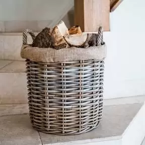 Image of Ivyline Wicker Log Basket Round Lined S/2 50/45, 35/35Cm