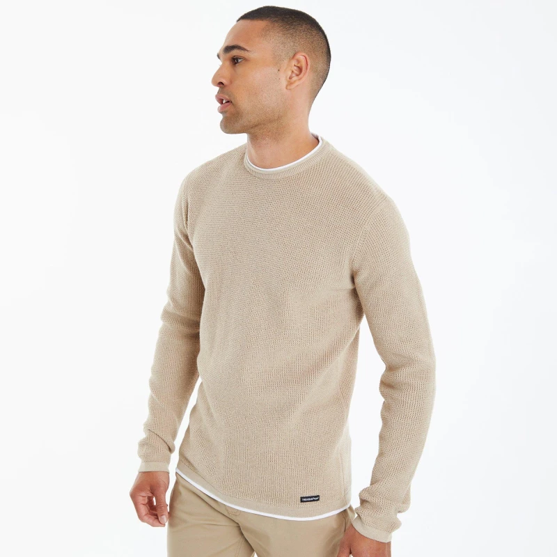 Image of Threadbare Crew Neck Jumper With Mock T-Shirt - Beige Beige 2XL