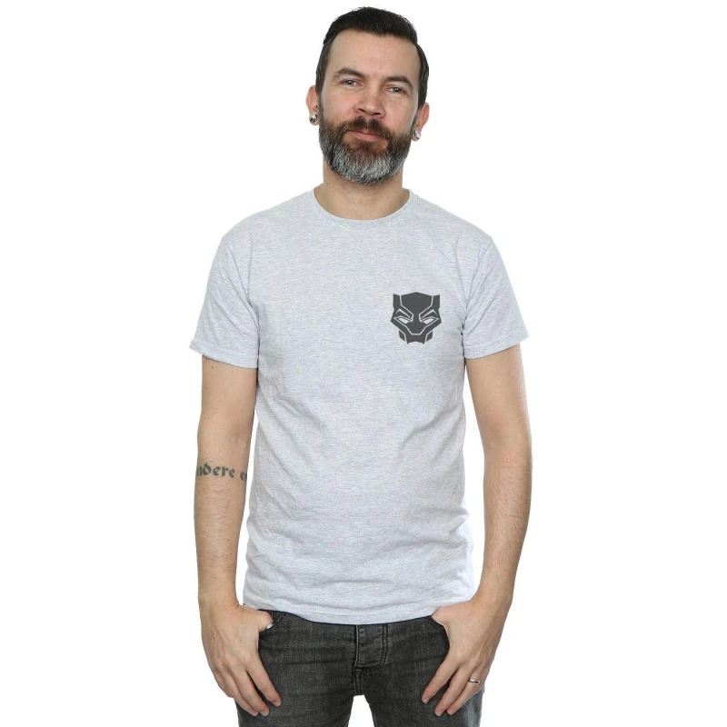 Image of Marvel Marvel Men Black Panther Black On Black Chest Print T-Shirt in Grey Size: Small Grey S Male 5057736567173