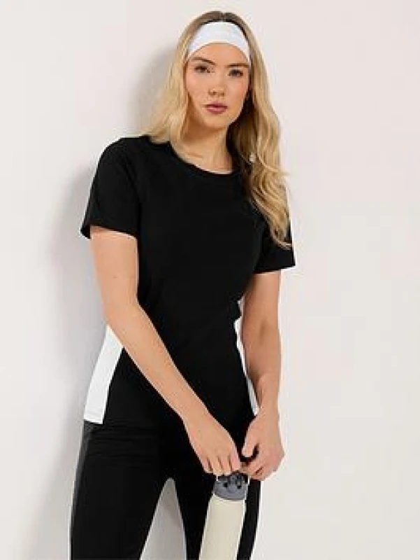 Image of Long Tall Sally Womens Tall Active Colour Block Short Sleeve Top in Black Size: 16 Black Female 16