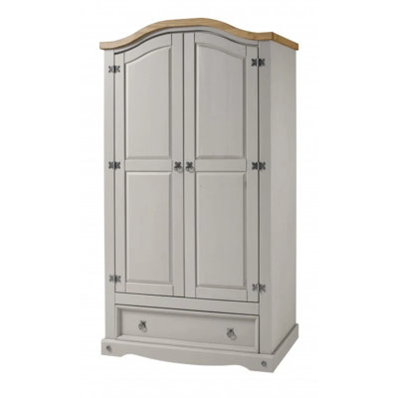 Image of MERCERS FURNITURE Corona Grey Wax 2 Door 1 Drawer Wardrobe 5060765291179