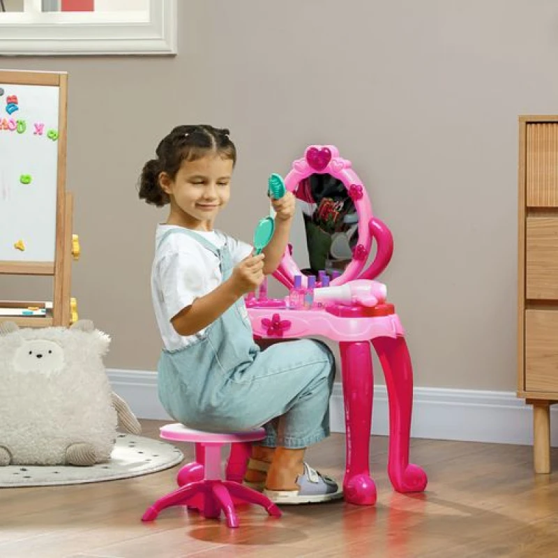 Image of AIYAPLAY Kids Dressing Table with Mirror and Stool, Light, 15 Accessories 350-166V00PK