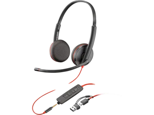 Image of HP POLY Blackwire C3225 Top. Product type: Headset. Connectivity technology: Wired. Recommended usage: Office/Call center. Weight: 87 g. Product colou
