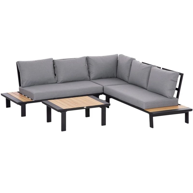 Image of Outsunny 4 PCS Garden Furniture Conversation Set w/ Loveseat Table, Grey 84B-606V72CG