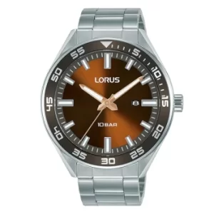 Image of Mens Sports Watch with Stainless Steel Braclet & Brown Sunray Dial