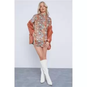 Image of I Saw It First Multi Petite Velour Paisley Print Open Back Mini Dress - Multi