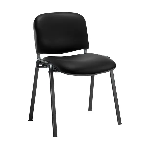 Image of Taurus Stackable Waiting Room Chair with No Arms - Black Frame - Nero Black vinyl