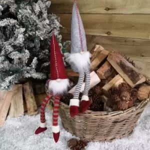 Image of Pair Of 56cm Cuddly Sitting Nordic Gonks Indoor Christmas Decorations in Red and Grey