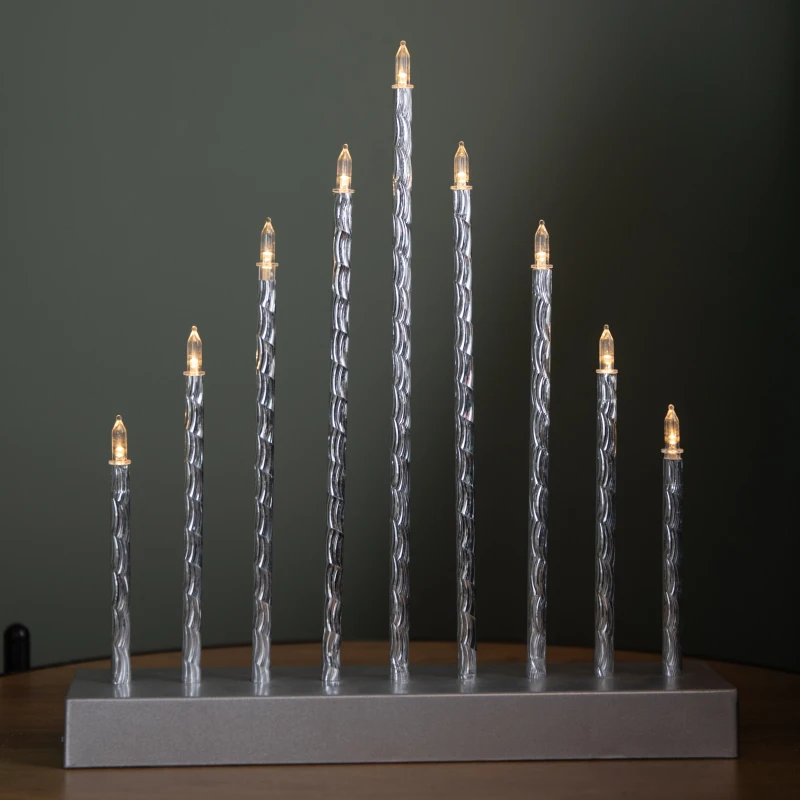Image of 26cm Battery Operated Silver Light up Christmas Candle Bridge with 9 Warm White LEDs