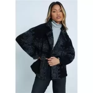 Image of I Saw It First Black Paisley Oversized Boxy Wool Coat - Black