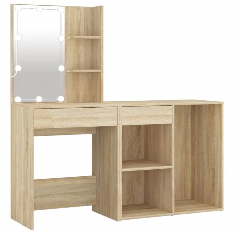 Image of VIDAXL LED Dressing Table with Cabinet Sonoma Oak Engineered Wood Vidaxl 8720286660881