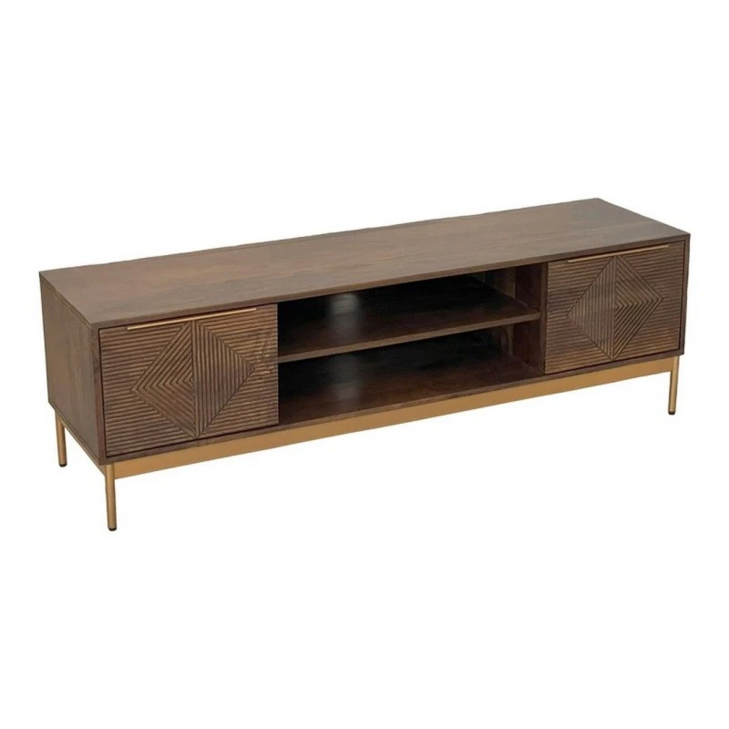 Image of Jaipur Furniture Ltd Zaine Carving TV Unit - Mango Wood - L40 x W148 x H46cm - Dark Finish - Assembly Required in Brown Brown Unisex