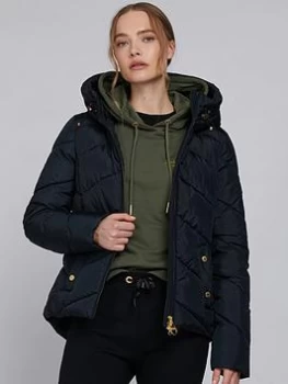 Image of Barbour International Motegi Faux Fur Lined Hood Quilted Jacket - Black, Size 10, Women