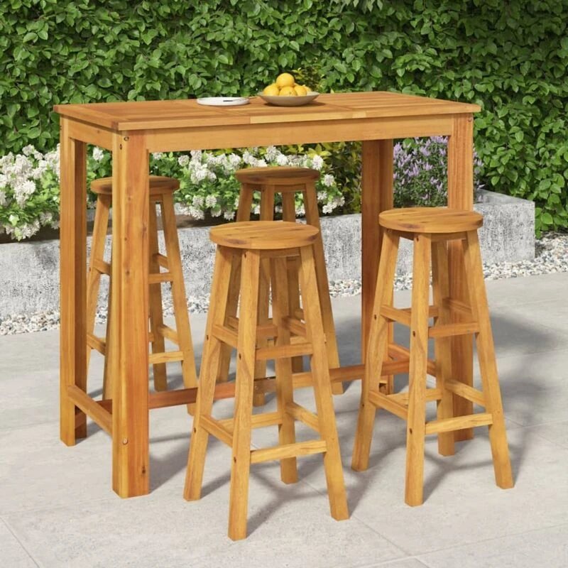 Image of vidaXL 5 Piece Garden Dining Set Solid Wood Acacia, Brown 3154394