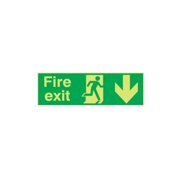 Image of Fire Exit Arrow Down Photoluminescent Rigid PVC Sign - 450 X 150MM - Sitesafe