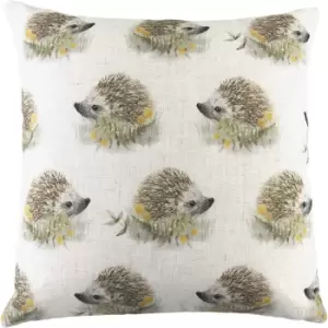Image of Evans Lichfield Woodland Hedgehog Repeat Print Cushion Cover (One Size) (Off White/Brown/Yellow)