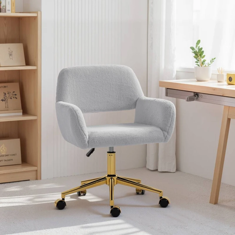 Image of HOMCOM Swivel Office Chair, Vanity Desk Chair with Adjustable Height, Wheels in Grey Grey Unisex