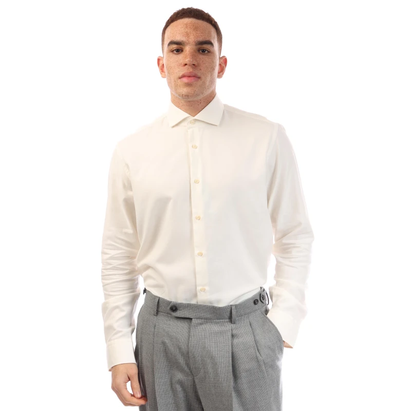 Image of Boss Mens H Joe Spread Long Sleeve Oxford Shirt White male 15 inch