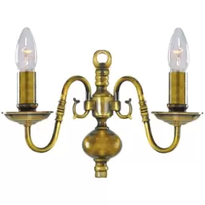 Image of Searchlight Lighting - Searchlight Flemish - 2 Light Indoor Candle Wall Light Polished Antique Brass, E14