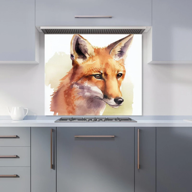 Image of Warren Reed - Designer Fox Watercolour Kitchen Splashback in Brown Size: 700mm x 650mm Brown Unisex 700mm x 650mm