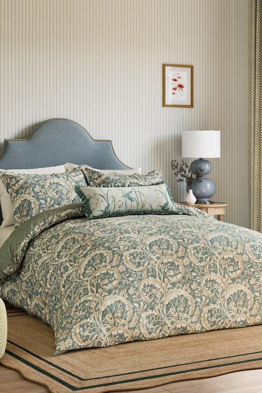 Image of Sanderson Sanderson 'Tilia Lime' Cotton Duvet Cover Set in Teal Size: Single Teal Single Unisex 5016709690904