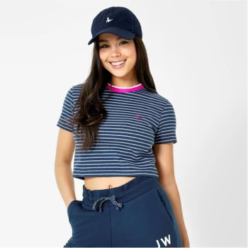 Image of Jack Wills Trixie Cropped Stripe T-Shirt - Navy
