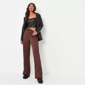 Image of Missguided Satin Wide Leg Trousers - Brown