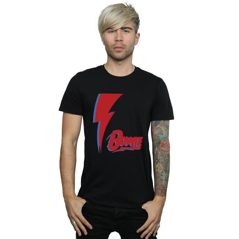 Image of David Bowie David Bowie Men Red Bolt T-Shirt in Black Size: Small Black S Male 5057972006962