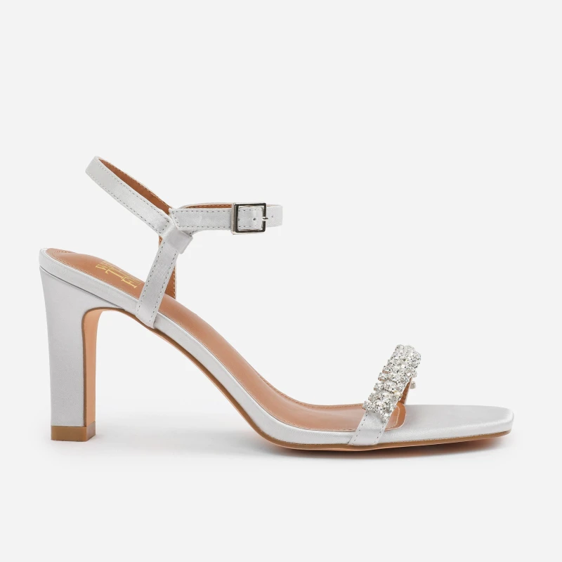 Image of Where's That From 'Naia' Diamante Embellished Strappy Block Heel Silver