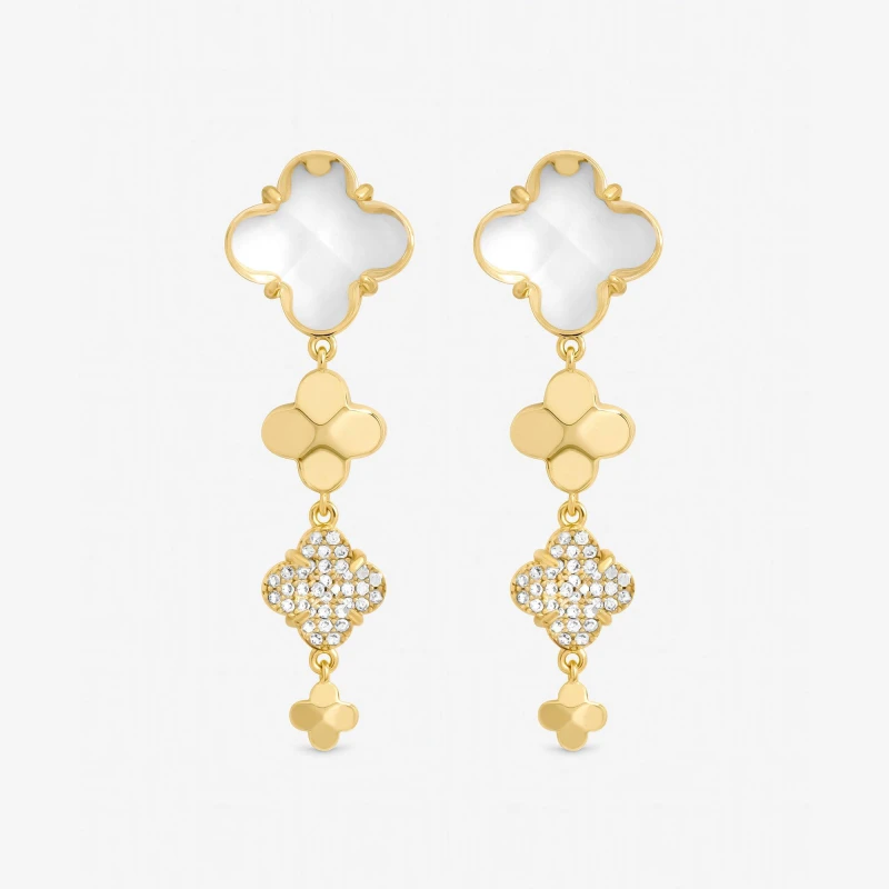 Image of Jon Richard Gold Polished and Crystal Clover Earrings Stud Earrings One Size Gold 71645810000