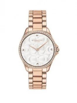 Image of COACH Coach Silver Textured and Crystal Set Dial Rose Gold Stainless Steel Bracelet Ladies Watch, One Colour, Women