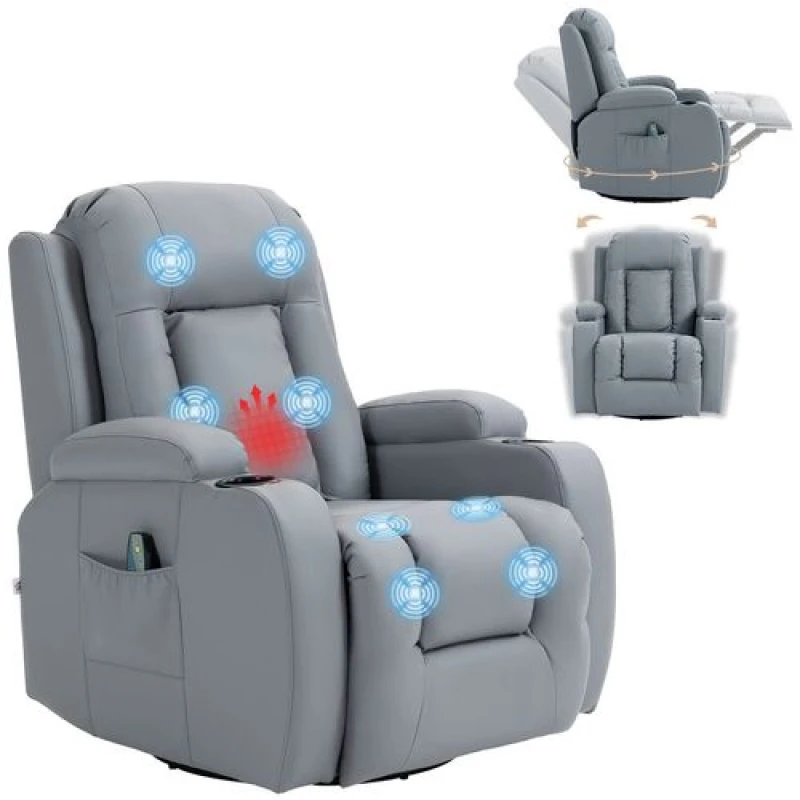 Image of HOMCOM Manual Recliner Chair with 8 Vibration & Heat, Light Grey Dark Grey