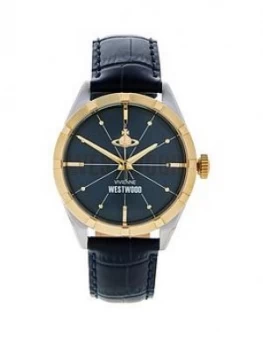 Image of Vivienne Westwood Mens Conduit Leather Croc Strap Watch - Navy, Men