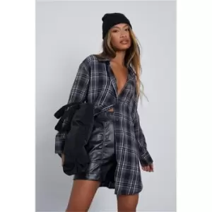 Image of I Saw It First Charcoal Oversized Checked Brushed Shirt - Grey