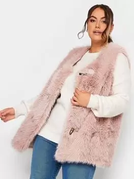Image of Yours Yours Plush Fur Gilet With Toggles, Pink, Size 18, Women