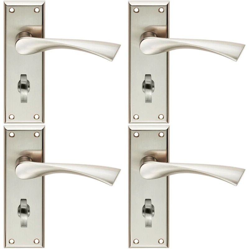 Image of Loops 4x PAIR Angular Lever on Bathroom Backplate Door Handle 150 x 50mm Satin Nickel Metallics