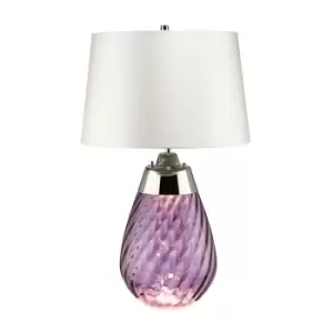 Image of Table Lamp Off White Shade & Plum tinted Glass LED E27 60W Bulb d01889