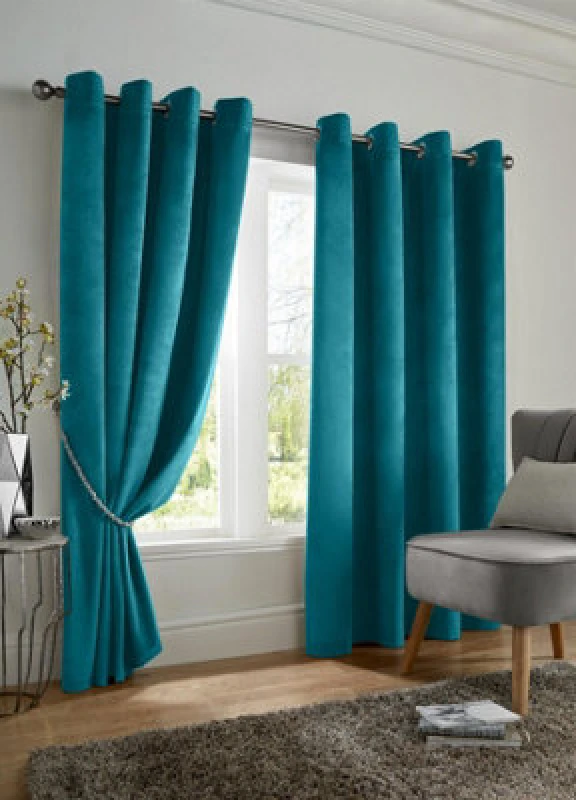 Image of Luxury Living Velvet Blackout Ring Top Curtains Teal