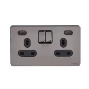 Image of Schneider USFP 2G Switched Socket Double Pole 2x USB 4A Black Insert Black Nickel - GGBGU3424DBBN