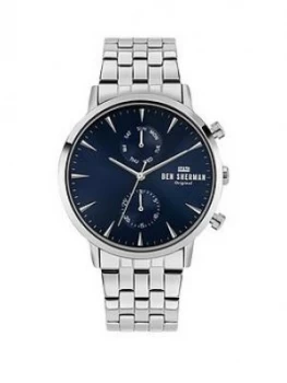 Image of Ben Sherman Silver Stainless Steel Bracelet with Navy Sunray Dial, One Colour, Men