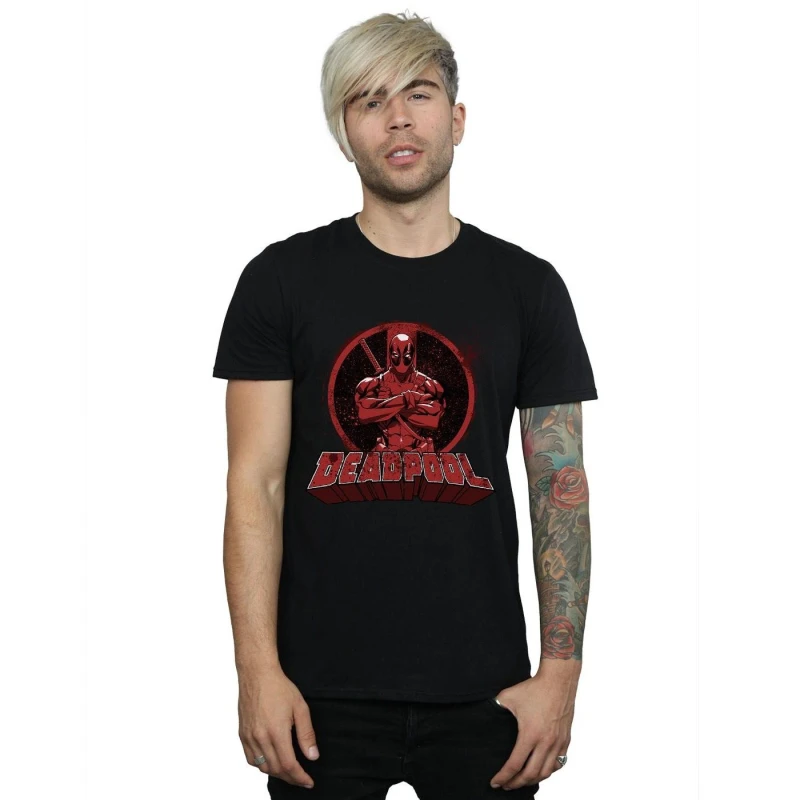 Image of Deadpool Deadpool Men Arms Crossed Logo T-Shirt in Black Size: Small Black S Male 5057736417256